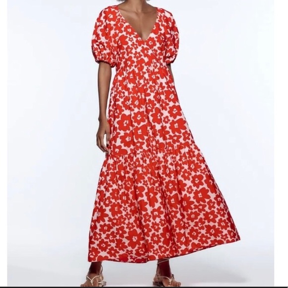 Zara Dresses & Skirts - NWT ZARA FLORAL PRINT POPLIN MAXI TIERED DRESS XXL